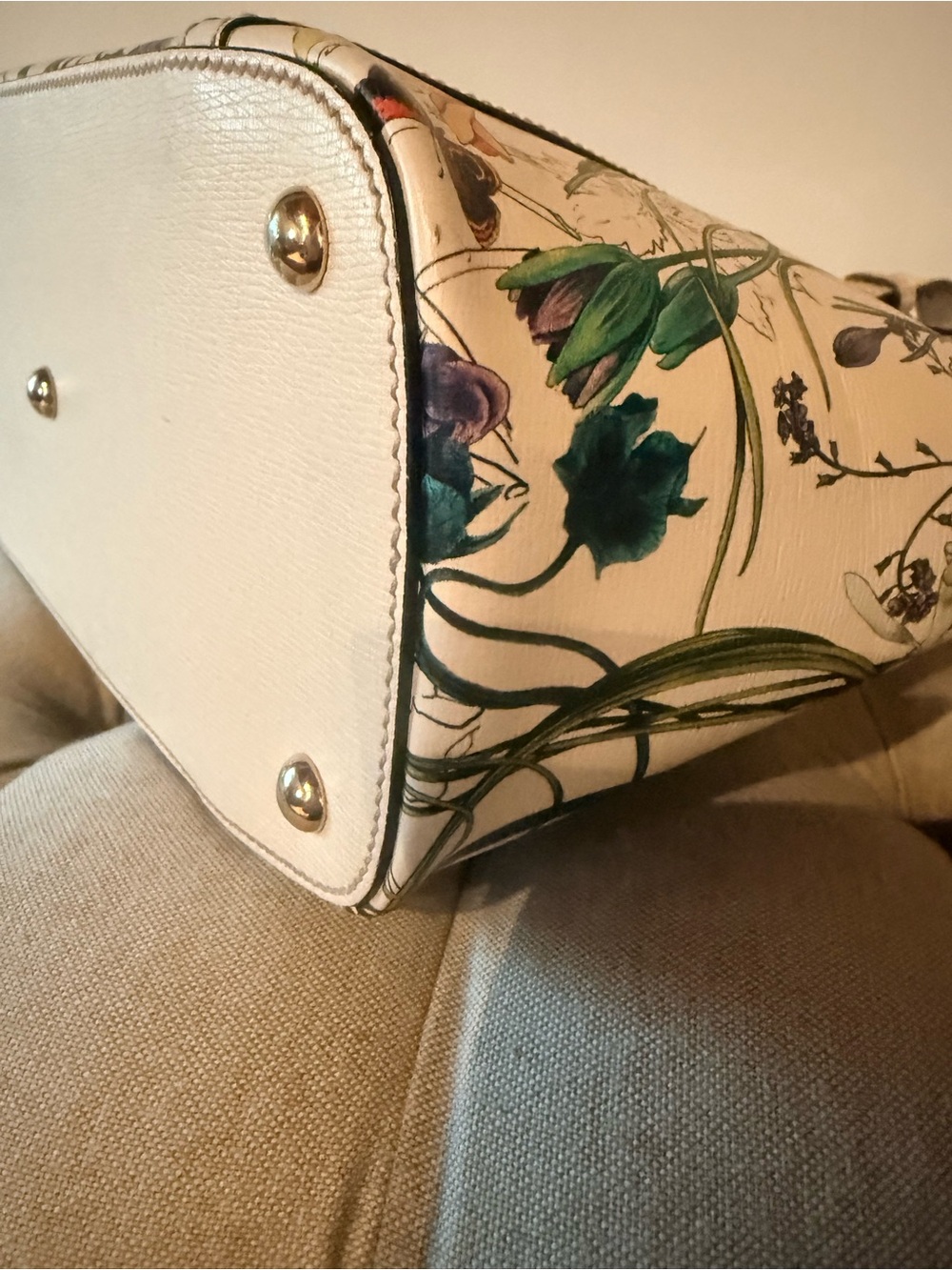 Gucci Flora Nice All Leather Tote Bag Ivory - Picture 7 of 16